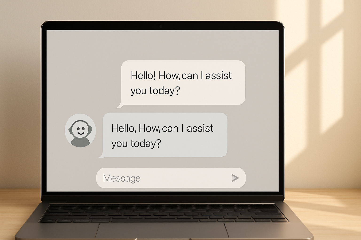 Illustrasjon av en vennlig AI-assistent i chatgrensesnitt